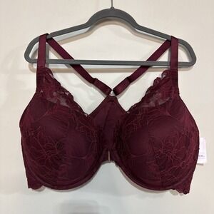 NWT‎ Auden Red Laced Push-Up Plunge Coverage Underwire Bra Size 44D